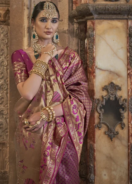 Buy shree ambaji saree Woven Banarasi Satin Red Sarees Online @ Best Price  In India | Flipkart.com