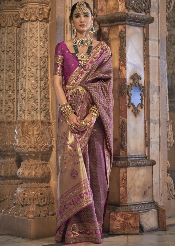 Purple Banarasi Saree with Stone Work