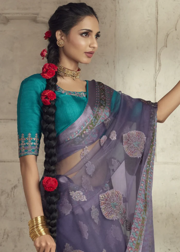 Purple Organza Brasso Saree