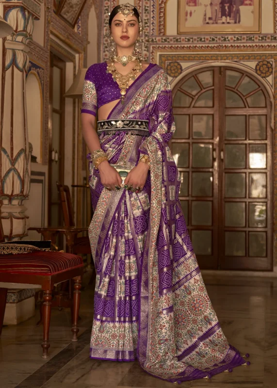 Purple Printed Silk Saree