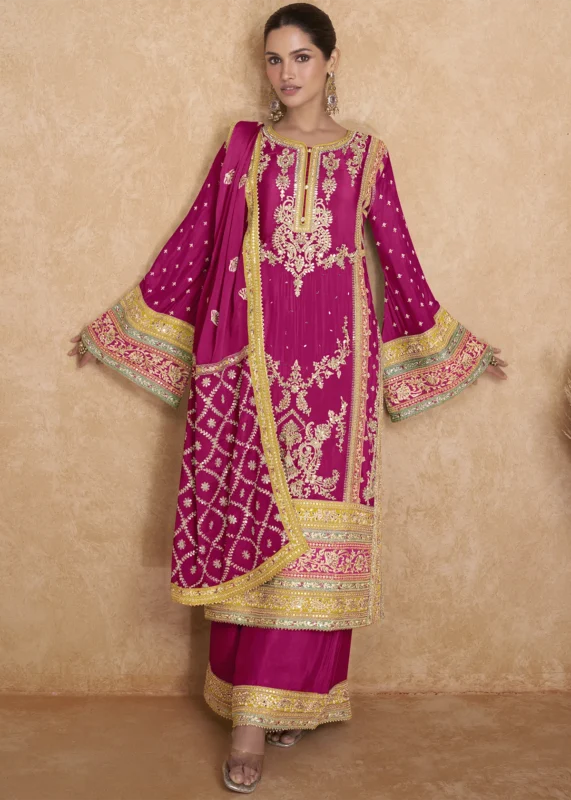 Rani Pink Palazzo Suit with Embroidery