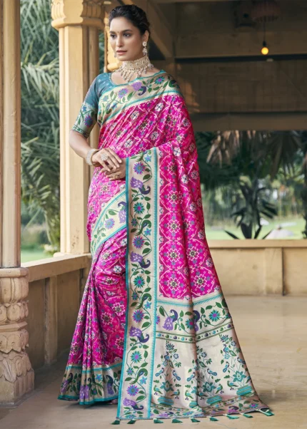 Rani Pink Patola Silk Saree