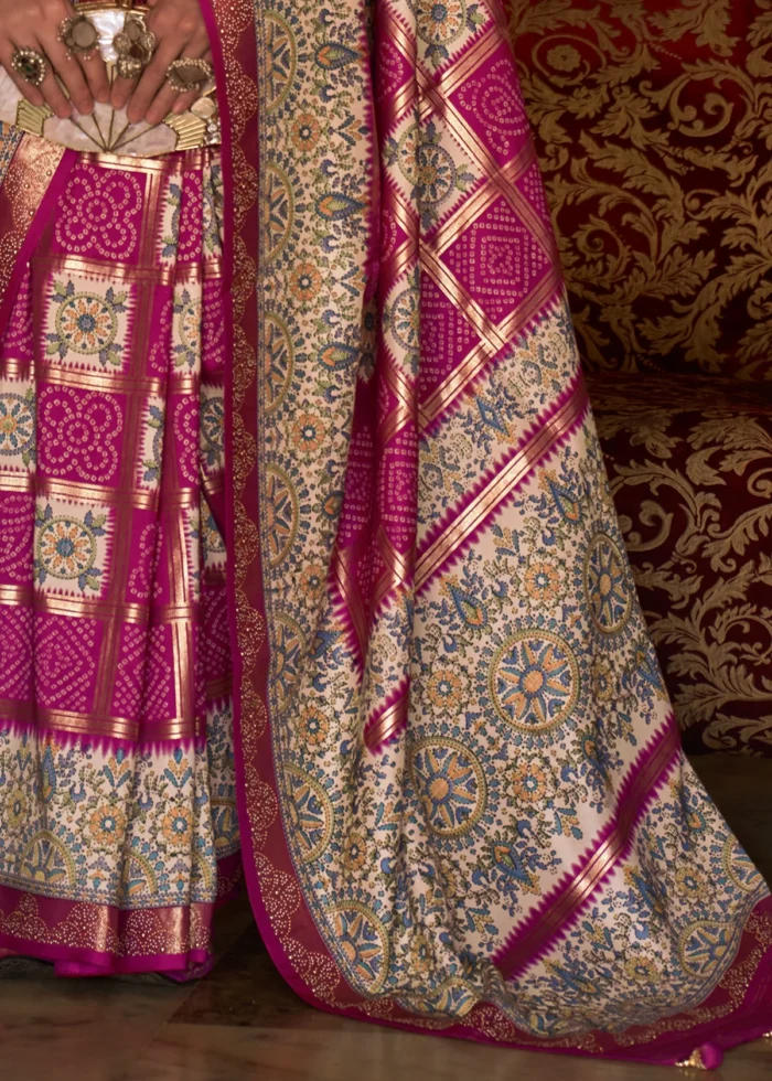 Raspberry Pink Printed Silk Saree