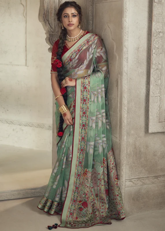 Sea Green Organza Brasso Saree