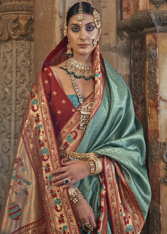 Teal Banarasi Saree with Stone Work