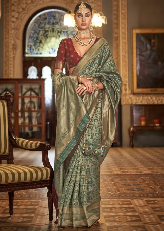 Teal Green Banarasi Saree