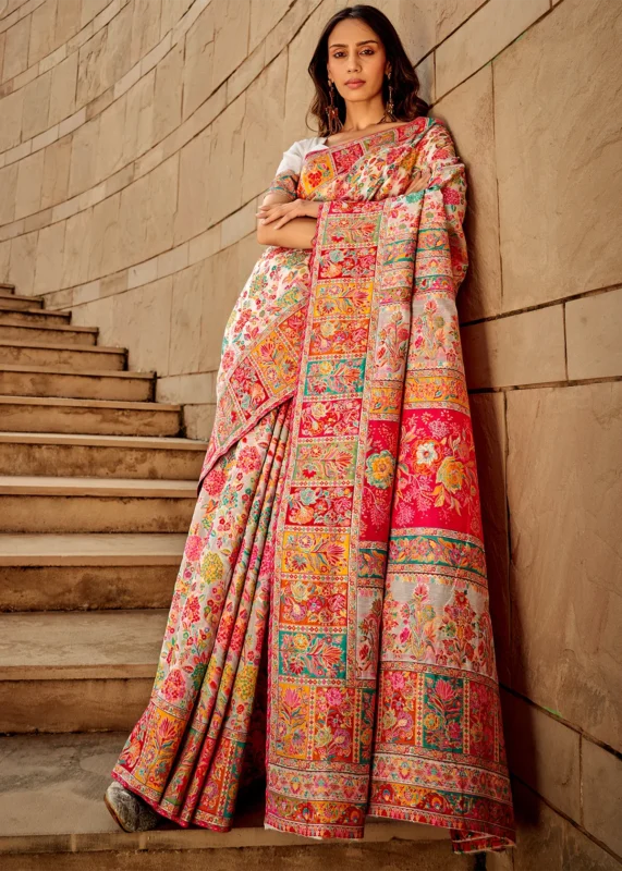 White Kashmiri Jamawar Saree