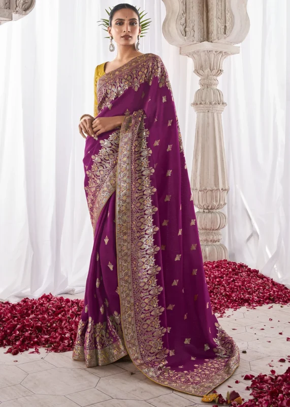 Wine Kora Silk Saree