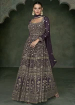 Wine Georgette Anarkali Gown with Heavy Embroidery