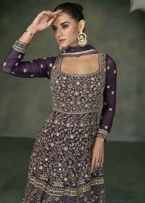 Wine Purple Georgette Anarkali Gown