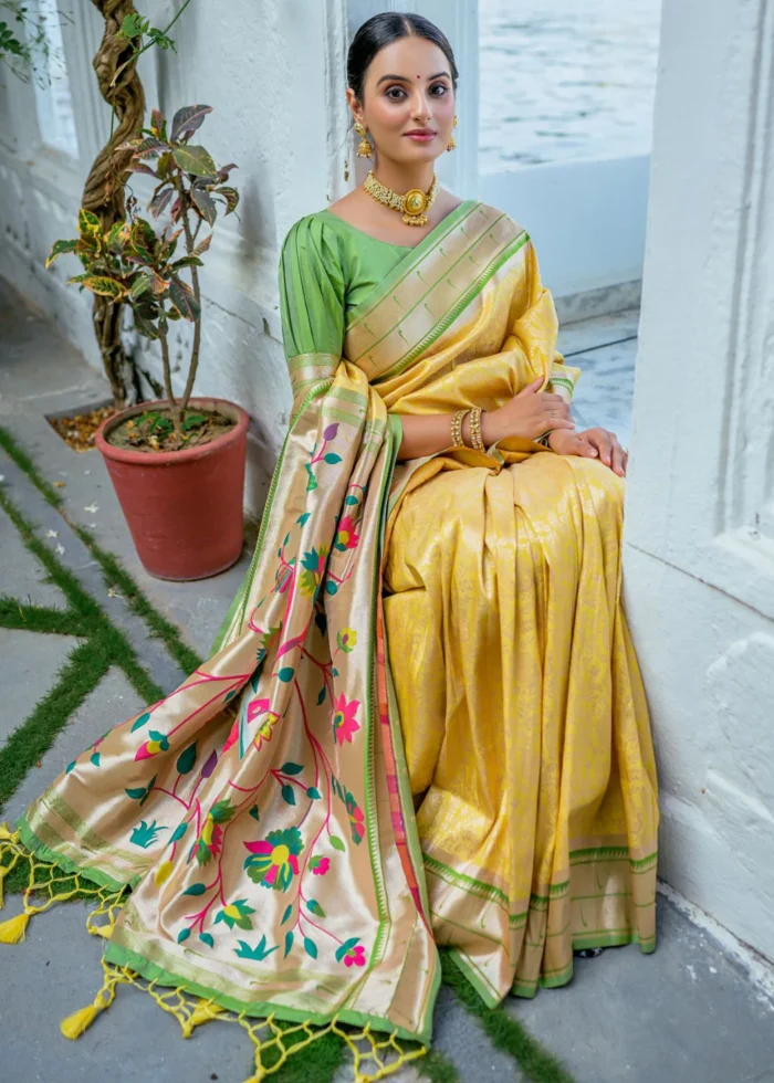 Yellow Paithani Silk Saree