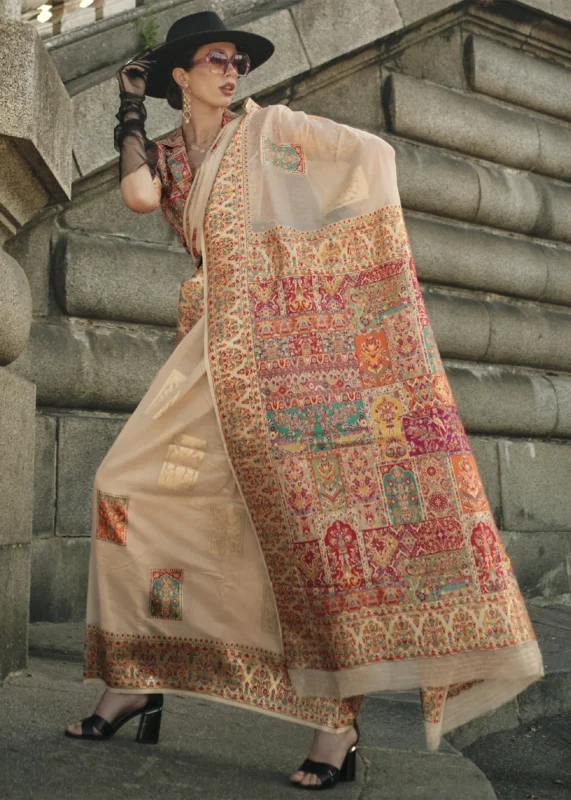 Almond Beige Kashmiri Jamawar Saree