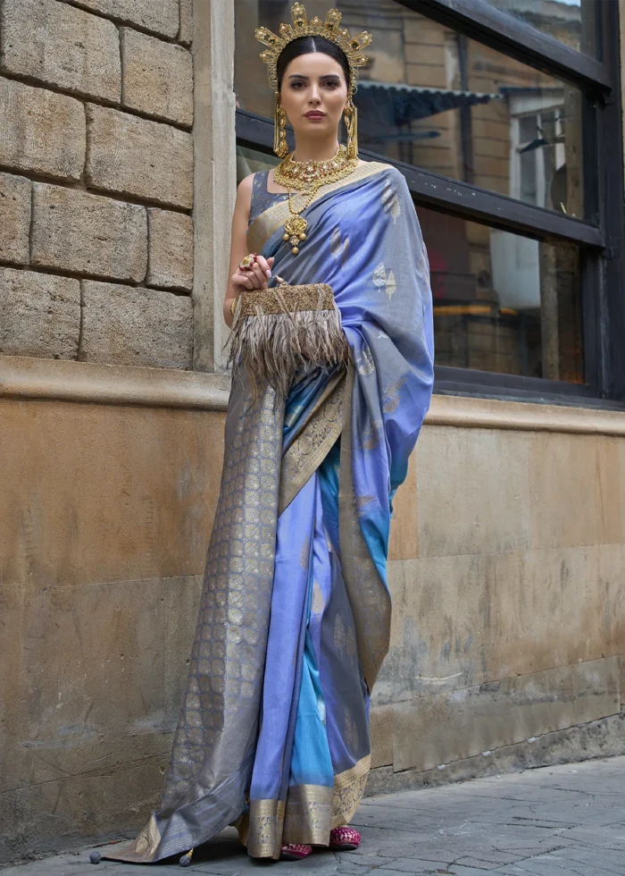 Blue Printed Soft Silk Saree