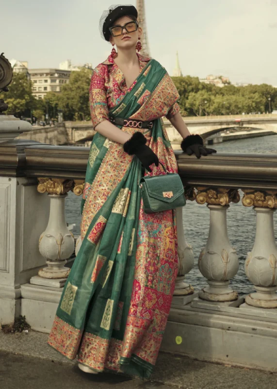 Bottle Green Kashmiri Jamawar Saree