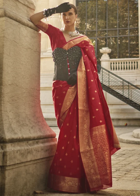 Bridal Red Banarasi Khaddi Silk Saree