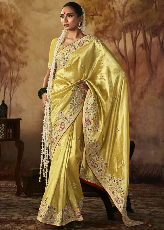 Yellow Kanjivaram Silk Saree with Embroidery Work