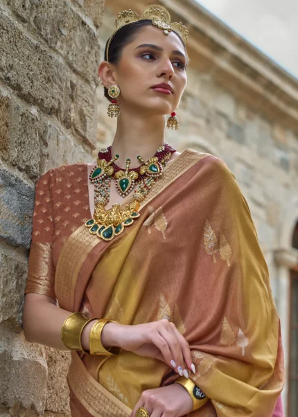 Brown Printed Soft Silk Saree