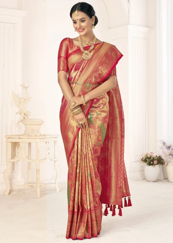 Dark Peach Kanjivaram Saree