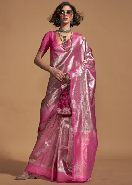 Fandango Pink Kanjivaram Saree