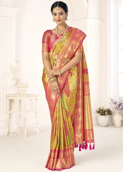 Golden Yellow Kanjivaram Saree