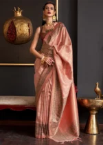 Peach Kanjivaram Saree with Contrast Blouse