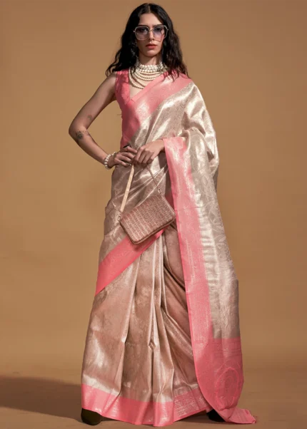 Peach and Beige Kanjivaram Saree