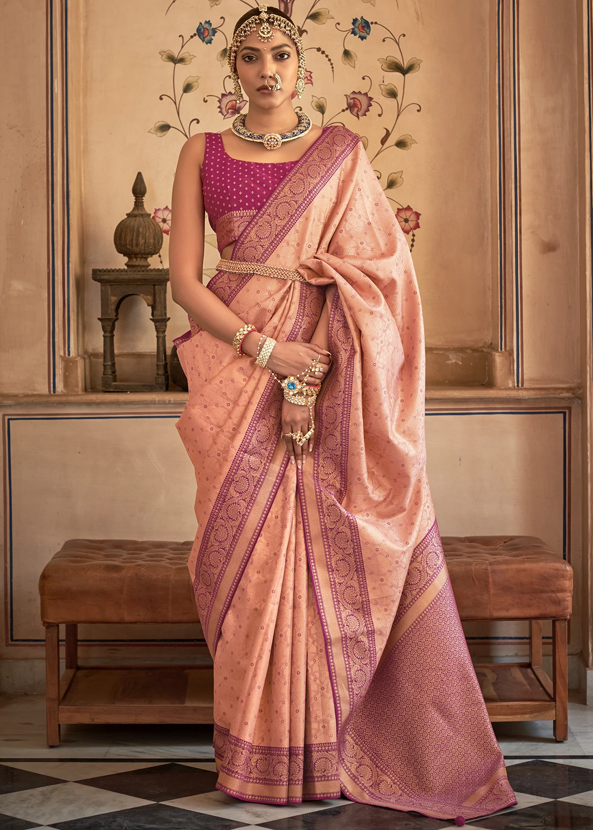 Buy Online Magenta Tussar Banarasi Saree with Zari Minakari Border – Pure  Elegance