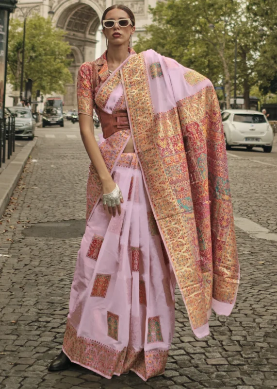 Pink Kashmiri Jamawar Saree