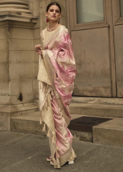 Pink Rangkat Satin Silk Saree