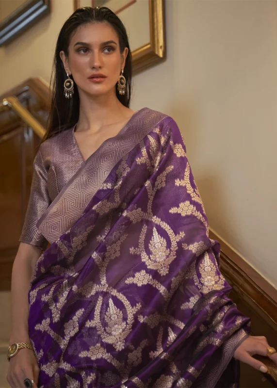 Purple Banarasi Organza Silk Saree