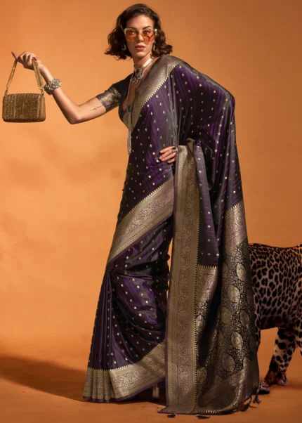 Purple Banarasi Satin Silk Saree