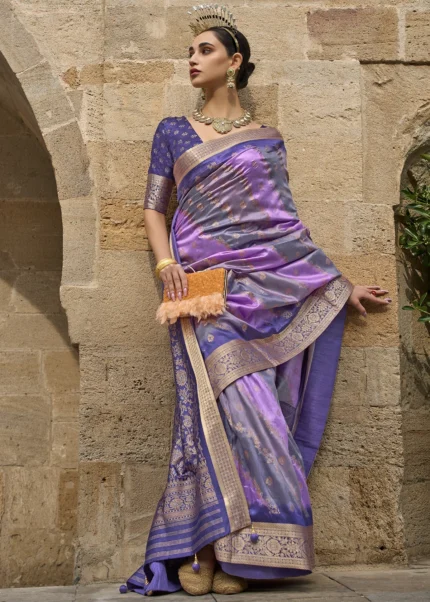 Purple Printed Soft Silk Saree