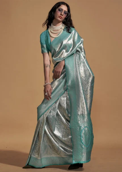 Teal Blue Kanjivaram Saree