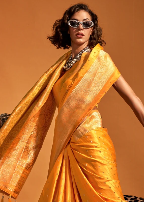 Yellow Banarasi Satin Silk Saree