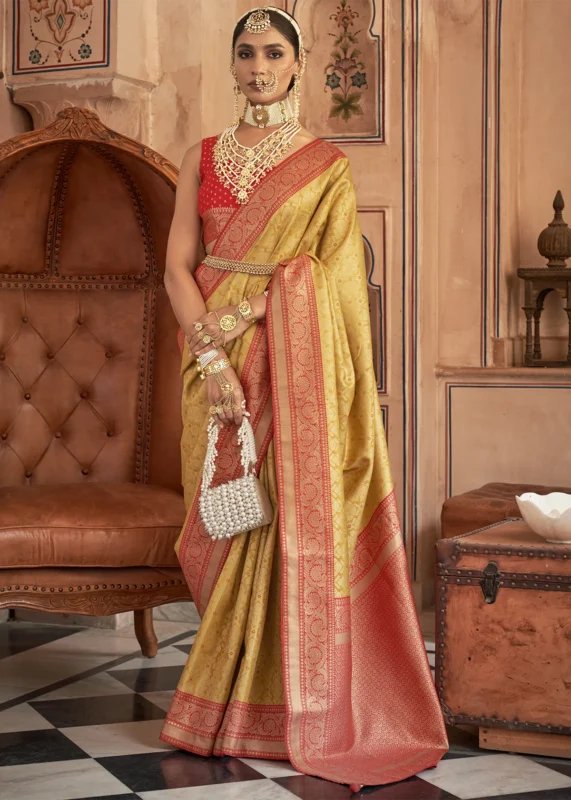 Yellow Colour Original Banarasi Saree | Yello Saree for Haldi Ceremony