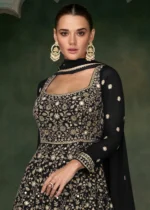 Black Georgette Anarkali Gown with Heavy Embroidery