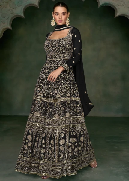 Black Georgette Anarkali Gown with Heavy Embroidery