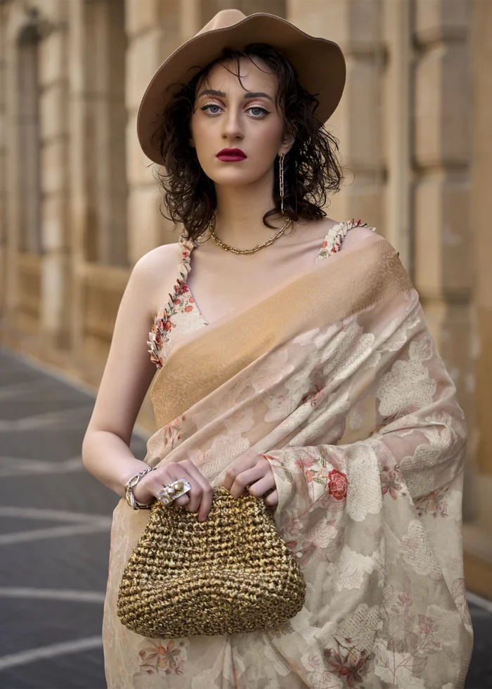 Cream Silk Brasso Saree