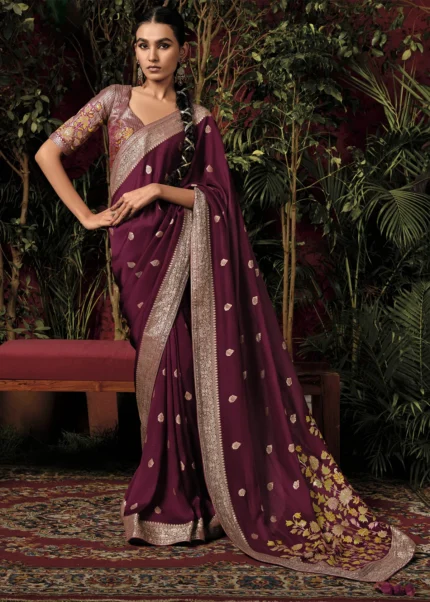 Maroon Color Royal Banarasi Saree For Wedding – Joshindia