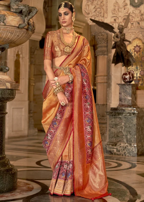 Orange Banarasi Silk Saree with Brocade Blouse