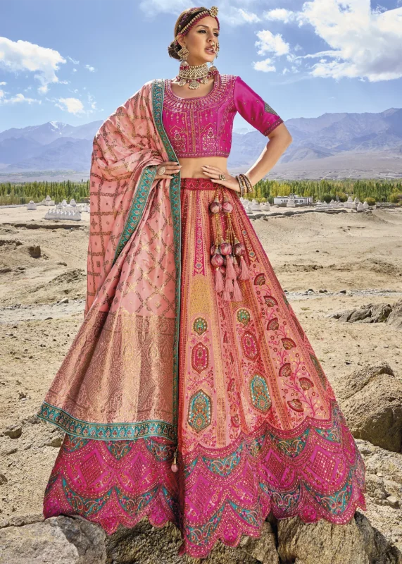 Peach Banarasi Lehenga with Heavy Work