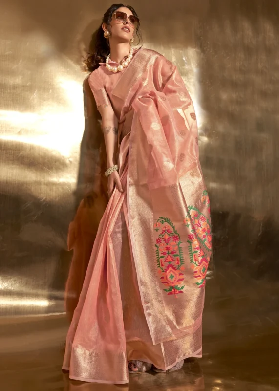 Peach Tissue Silk Saree