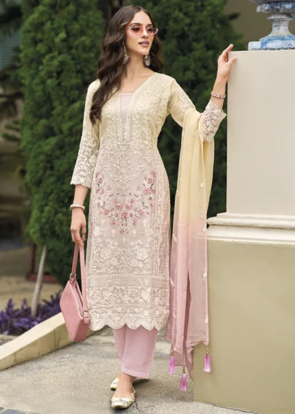 Pink Organza Suit with Embroidery Work