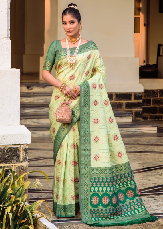 Pista Green Patola Silk Saree