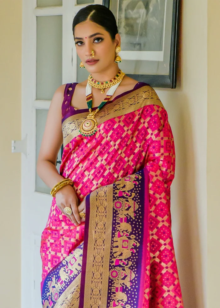 Rani Pink and Purple Banarasi Silk Saree