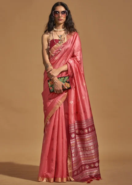 Raspberry Red Banarasi Silk Saree