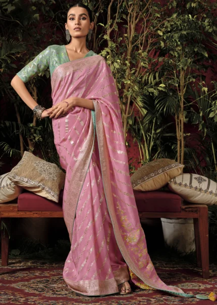 Rose Pink Banarasi Saree with Meenakari