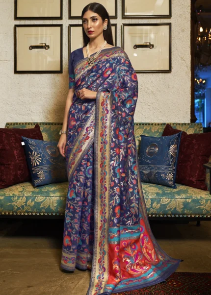 Royal Blue Colour Pure Semi Silk Saree. (Earth)