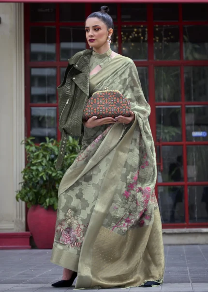 Sage Green Silk Brasso Saree