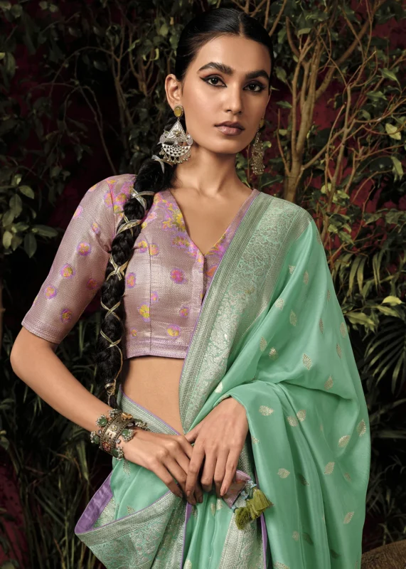 Sea Green Banarasi Saree with Meenakari